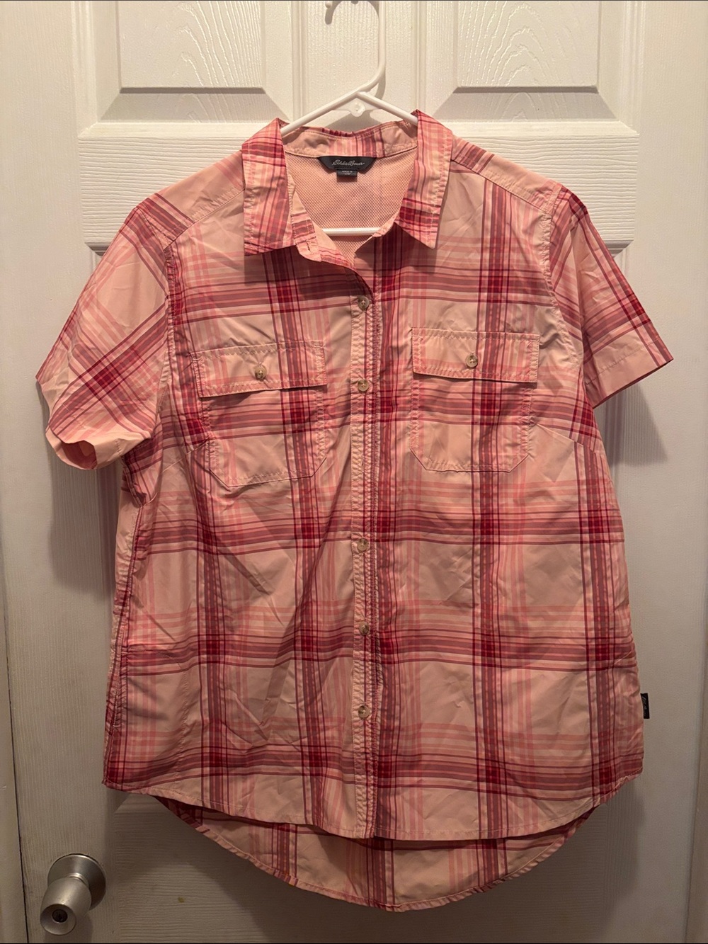 Eddie Bauer Pink Plaid Short-Sleeve Button-Down Shirt